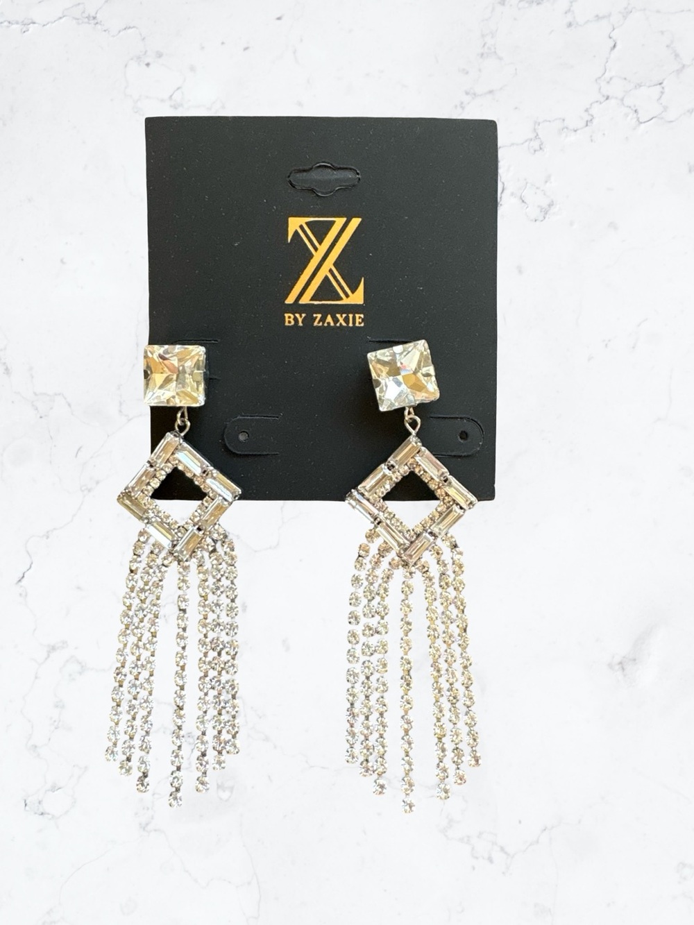 Zaxie Silver Crystal Fringe Drop Earrings